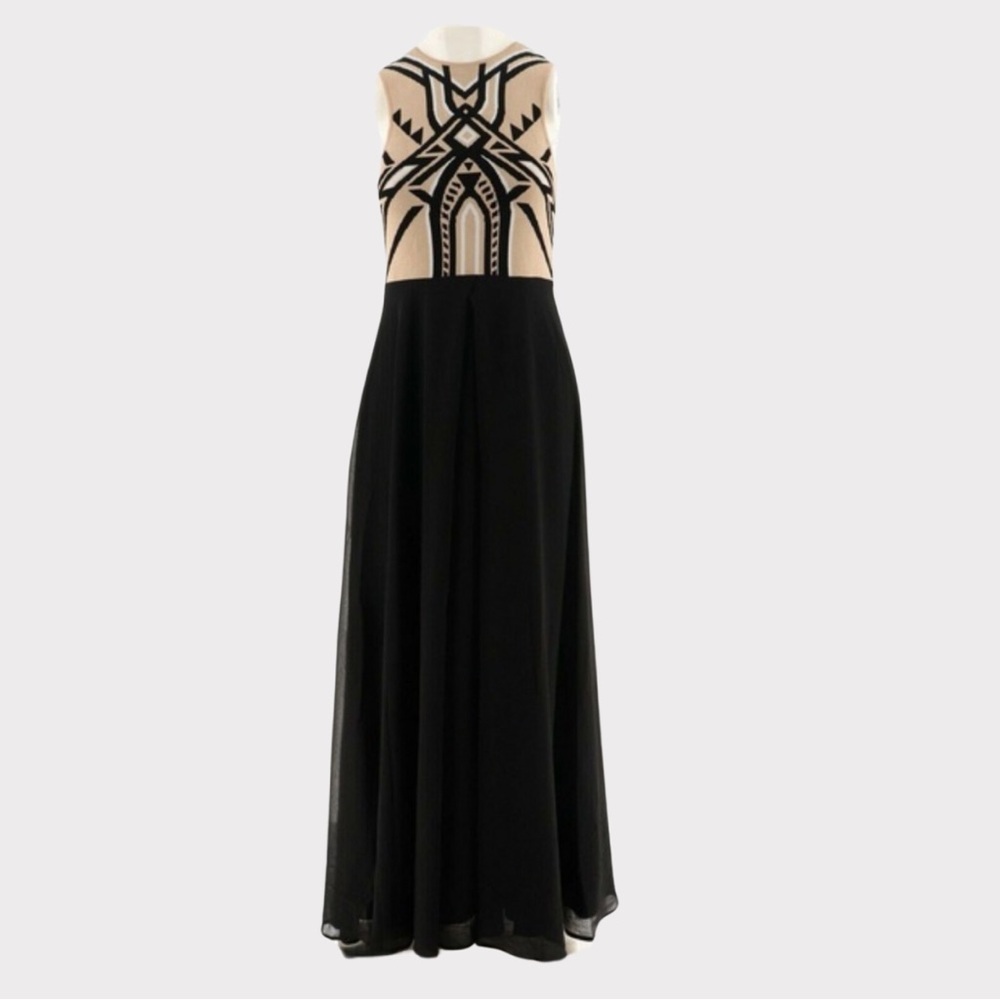 NWOT | G.I.L.I. Maxi Dress | Black & Tan | Sweater Top | Chiffon Skirt | 16P - Picture 3 of 8